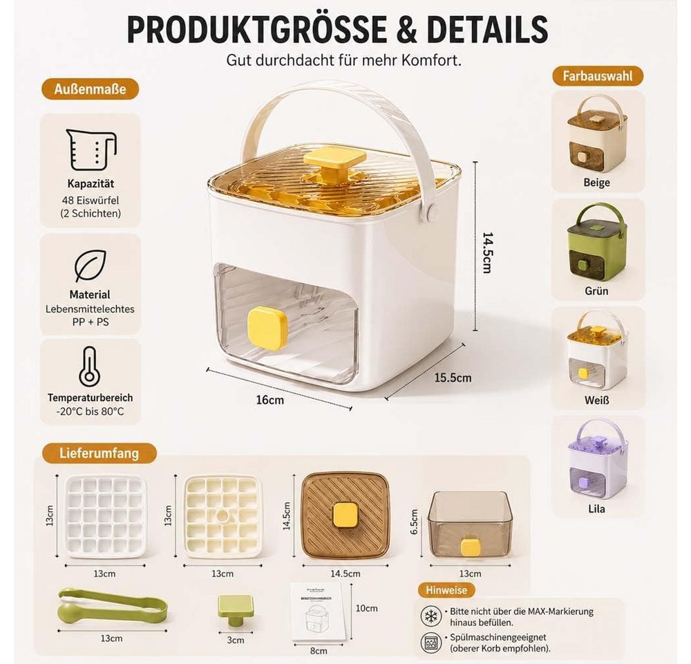 FELIXLEO Eiswürfelmaschine Tragbarer Eiswürfelbereiter mit 48er Form & Schublade für Küche (Lila) Bild 5