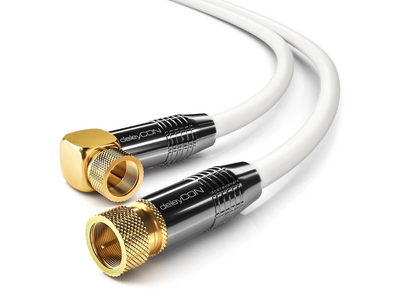 deleyCON deleyCON HDTV SAT Antennenkabel 12,5m Weiß - 1x 90° gewinkelt - 2x SAT-Kabel