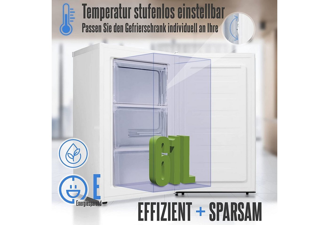 Heinrich´s Gefrierschrank HGS 4089 W, 84.2 cm hoch, 47.5 cm breit, Freezer, 3x Gefrierschublade, 85 Liter, Temperatur:-18°C~-38°C, weiß Bild 2