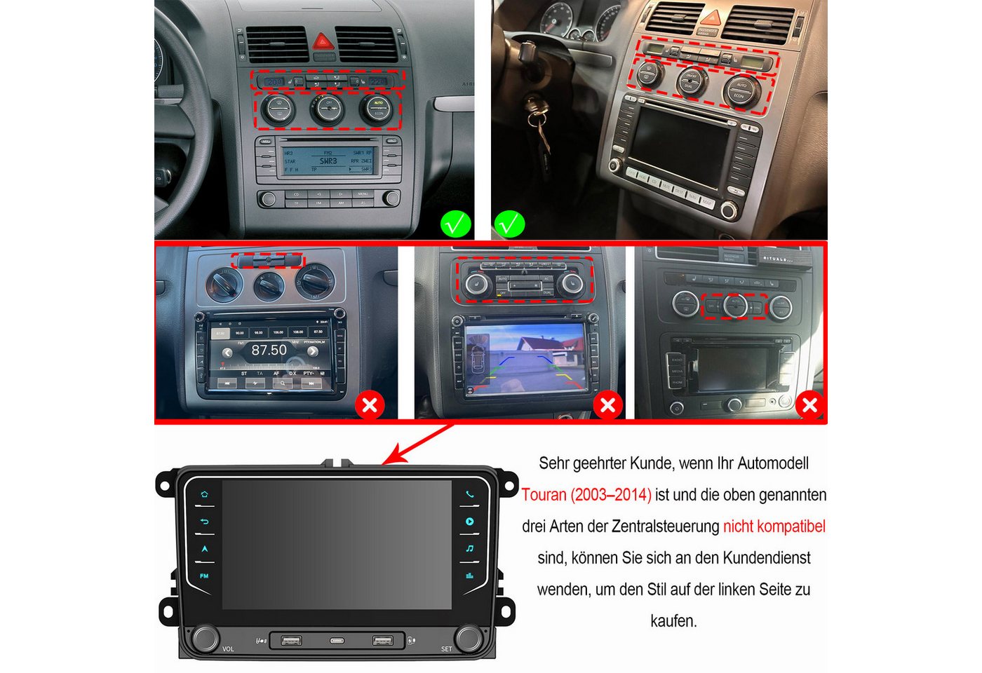 ESSGOO 6+128GB Für VW Touran 1T1 1T2 1T3 03-10 Android 15 8-Kern Autoradio (RDS, Digitalradio (DAB), FM, AM, Carplay Android Auto Navi 4G LTE WIFI 8-Kern) Bild 3
