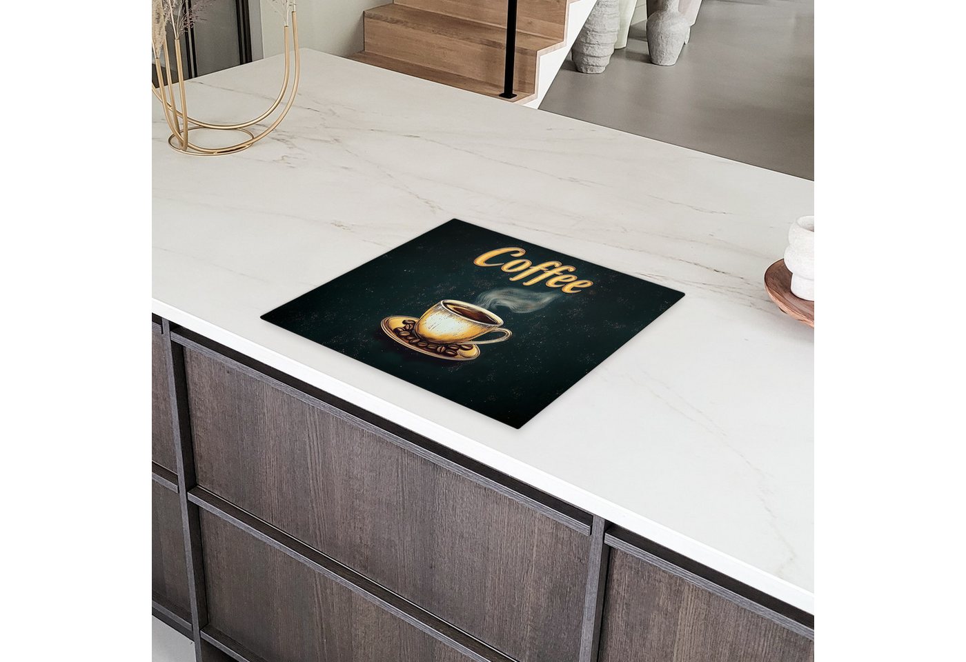 MuchoWow Herd-Abdeckplatte Kaffee - Schale - Kaffeebohnen - Retro, Vinyl, (1 tlg), Abdeckplatte für Ceranfeld, Herd Inductionsmatte, 60x50 cm