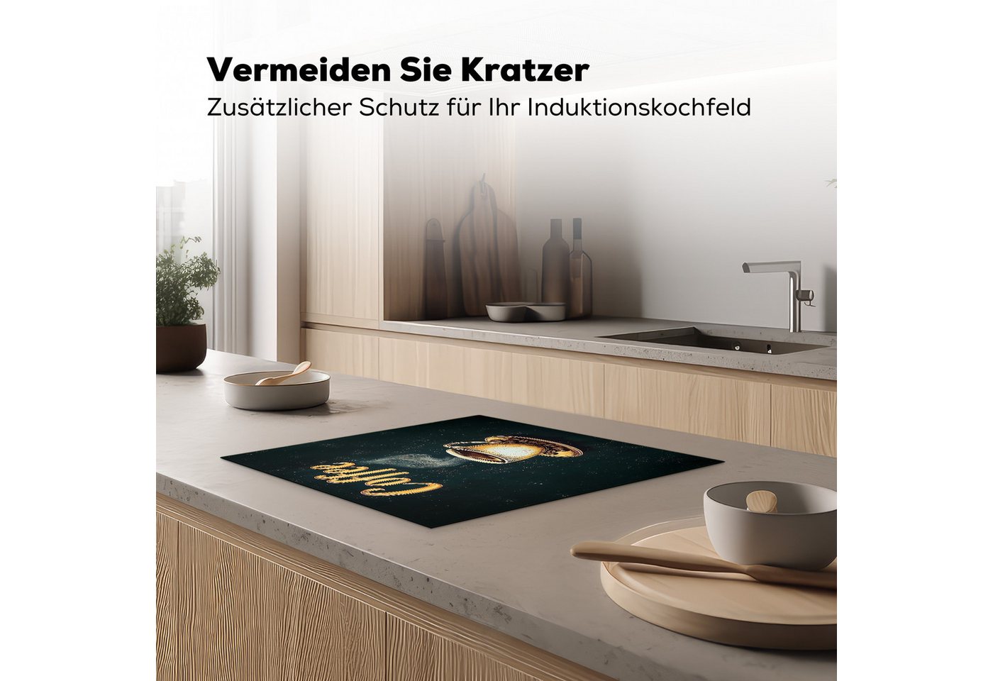 MuchoWow Herd-Abdeckplatte Kaffee - Schale - Kaffeebohnen - Retro, Vinyl, (1 tlg), Abdeckplatte für Ceranfeld, Herd Inductionsmatte, 60x50 cm Bild 3