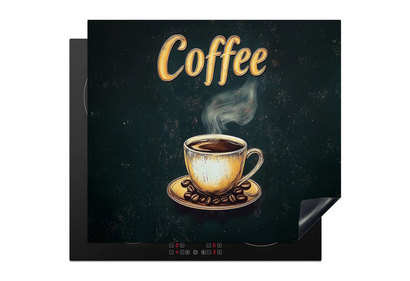 MuchoWow Herd-Abdeckplatte Kaffee - Schale - Kaffeebohnen - Retro, Vinyl, (1 tlg), Abdeckplatte für Ceranfeld, Herd Inductionsmatte, 60x50 cm Bild 4