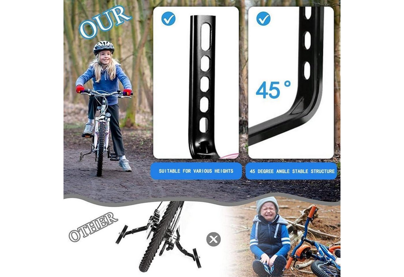 LuxusKollektion Fahrrad-Stützrad Stützräder für Kinderfahrrad Universal Stützräder Hilfsräder Rosa 1PCS