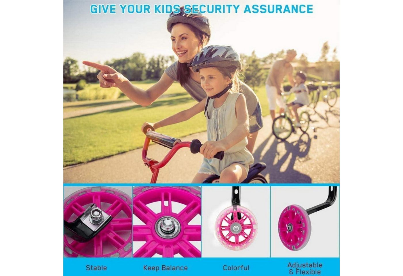 LuxusKollektion Fahrrad-Stützrad Stützräder für Kinderfahrrad Universal Stützräder Hilfsräder Rosa 1PCS Bild 3