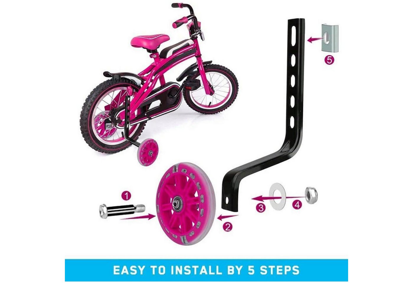 LuxusKollektion Fahrrad-Stützrad Stützräder für Kinderfahrrad Universal Stützräder Hilfsräder Rosa 1PCS Bild 5