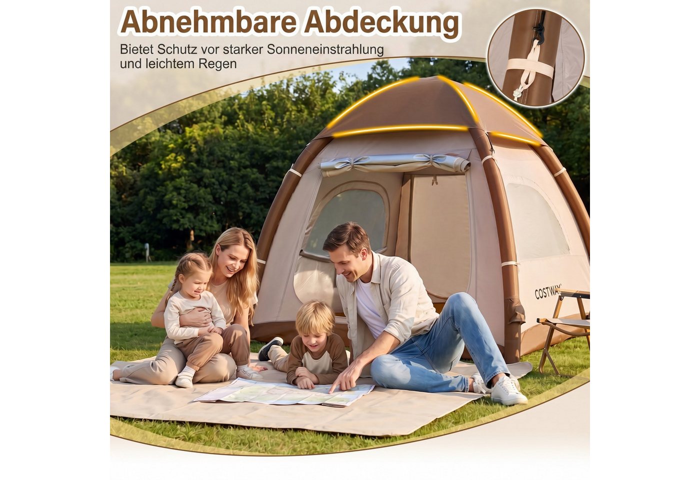 COSTWAY aufblasbares Zelt, Personen: 4, Luftzelt mit Dachfenster, Türen Bild 2