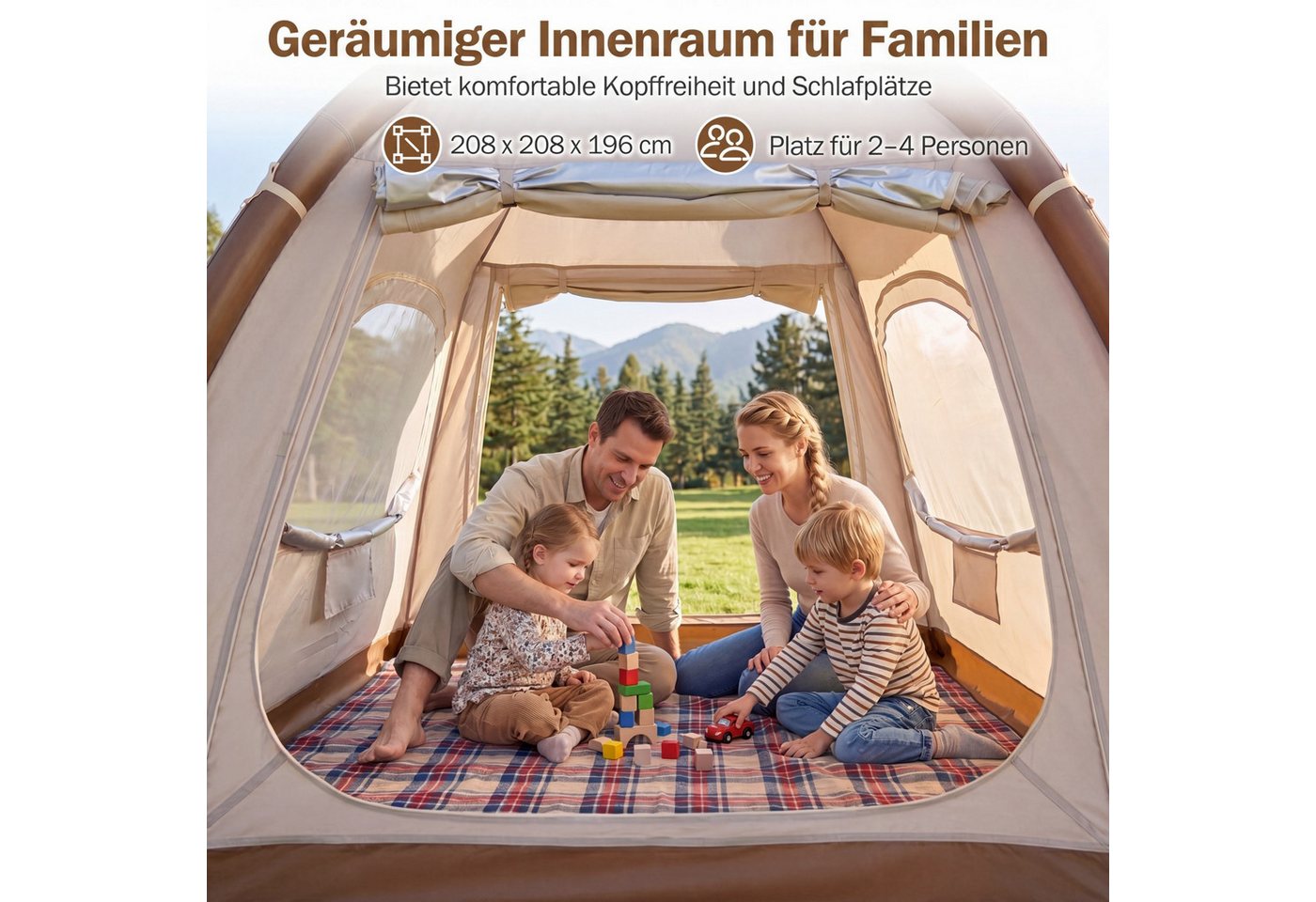 COSTWAY aufblasbares Zelt, Personen: 4, Luftzelt mit Dachfenster, Türen Bild 3
