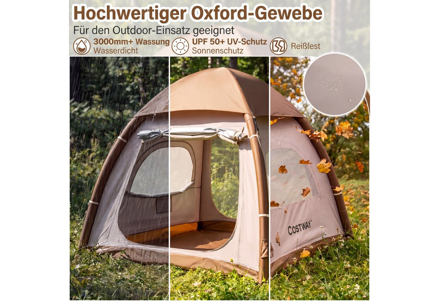 COSTWAY aufblasbares Zelt, Personen: 4, Luftzelt mit Dachfenster, Türen Bild 5
