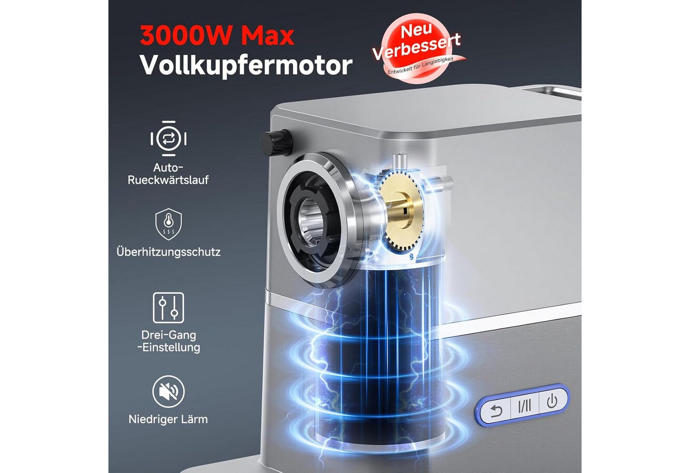 AMZCHEF Fleischwolf CE-MG76OT10C-400-SG, 3000 W, 3000W Max Mit DC-Motor, Nur 60 dB