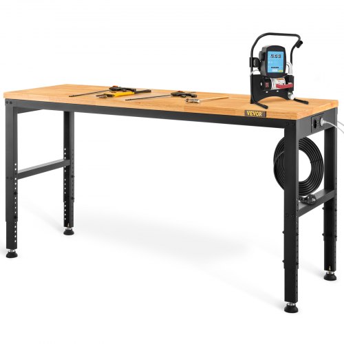 VEVOR Höhenverstellbare Werkbank 135 x 46 x 72 - 97 cm Spanntisch, 900 kg Gewichtskapazität Arbeitstisch, Braun Klappbare Werkzeugbank aus Kaltgewalzter Stahl, Multifunktionswerktisch für Lager & Büro