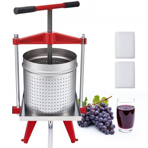 VEVOR Manuelle Beerenpresse 15 L aus Edelstahl, Weinpresse und Obstpresse für Äpfel, Weintrauben, Orangen und Gemüse, Apfelpresse mit 2 Filterbeuteln, 40 x 32 x 61 cm Fruchtpresse Saftpresse