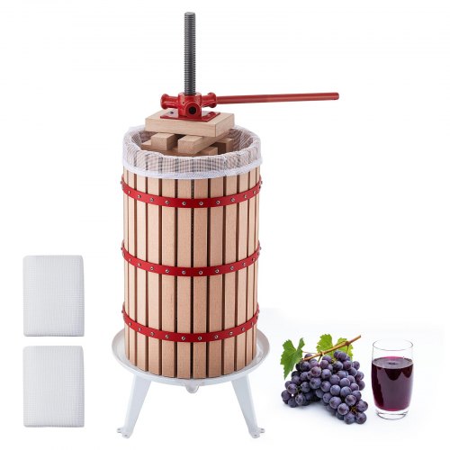 VEVOR Manuelle Beerenpresse 30 L, Weinpresse und Obstpresse für Äpfel, Weintrauben, Orangen und Gemüse, Korb aus Massivem Buchenholz, Apfelpresse mit 2 Filterbeuteln & Hebelgriff, Saftpresse