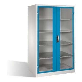 C+P Werkzeugschrank XXL mit Sichtfenster-Drehtüren, 4 Böden, H1950xB1200xT800mm Front Lichtblau Korpus Lichtgrau