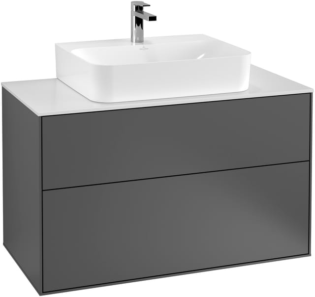 V&B Waschtischunterschrank Wandbeleuchtung Finion 100x60,3x50,1cm, Pl wh. m, bla m Lac