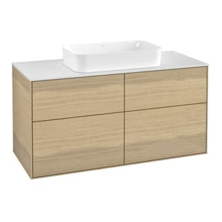 V&B Waschtischunterschrank Wandbeleuchtung Finion 120x60,3x50,1cm, Gl. wh. m, Oak Veneer