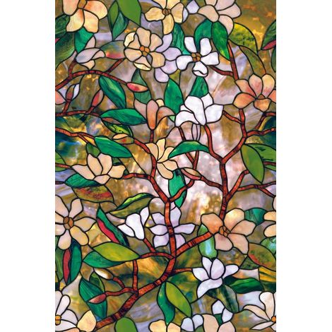 Rollen Dekorative Elektrostatische Fensterfolie, Buntglas-fensterfolie, Farbenfrohes Blatt- Und Blumenmuster, 60 X 100 Cm