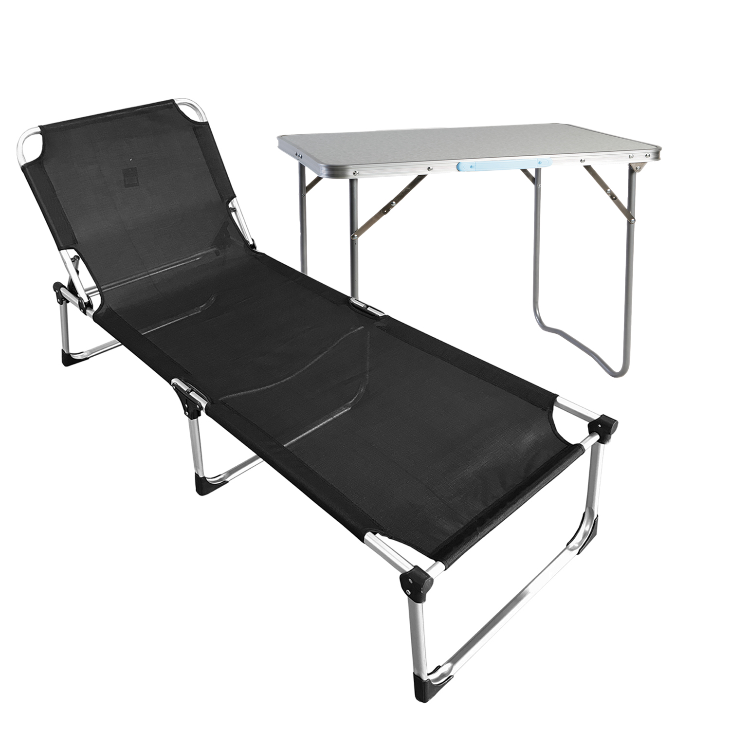 Xxl Alu Gartenliege Schwarz L212xb70xh40cm + Beistelltisch-mmc372300s+mmc330870