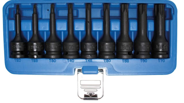 BGS Kraft-Bit-Einsatz-Satz Antrieb Innenvierkant 12,5 mm T-Profil (für TX) T20 - T70 9-tlg.
