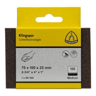 Klingspor SK 500 Schleifklotz, Korund Korn 100 70 x 100 x 25 mm, SB-verpackt im Reiter