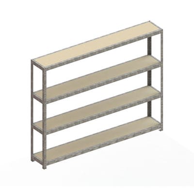 Meta Weitspannregal Speed Rack 1970 x 2500 x 400 mm verzinkt + 4 Fachebenen + Spanplatten