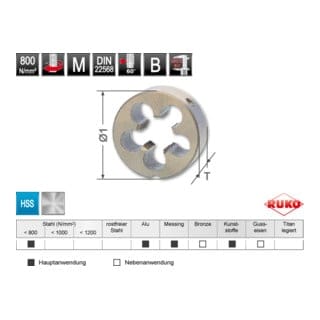 RUKO Schneideisen M DIN EN 22568 HSS, geschliffen M 14 Gewicht 0,074 kg
