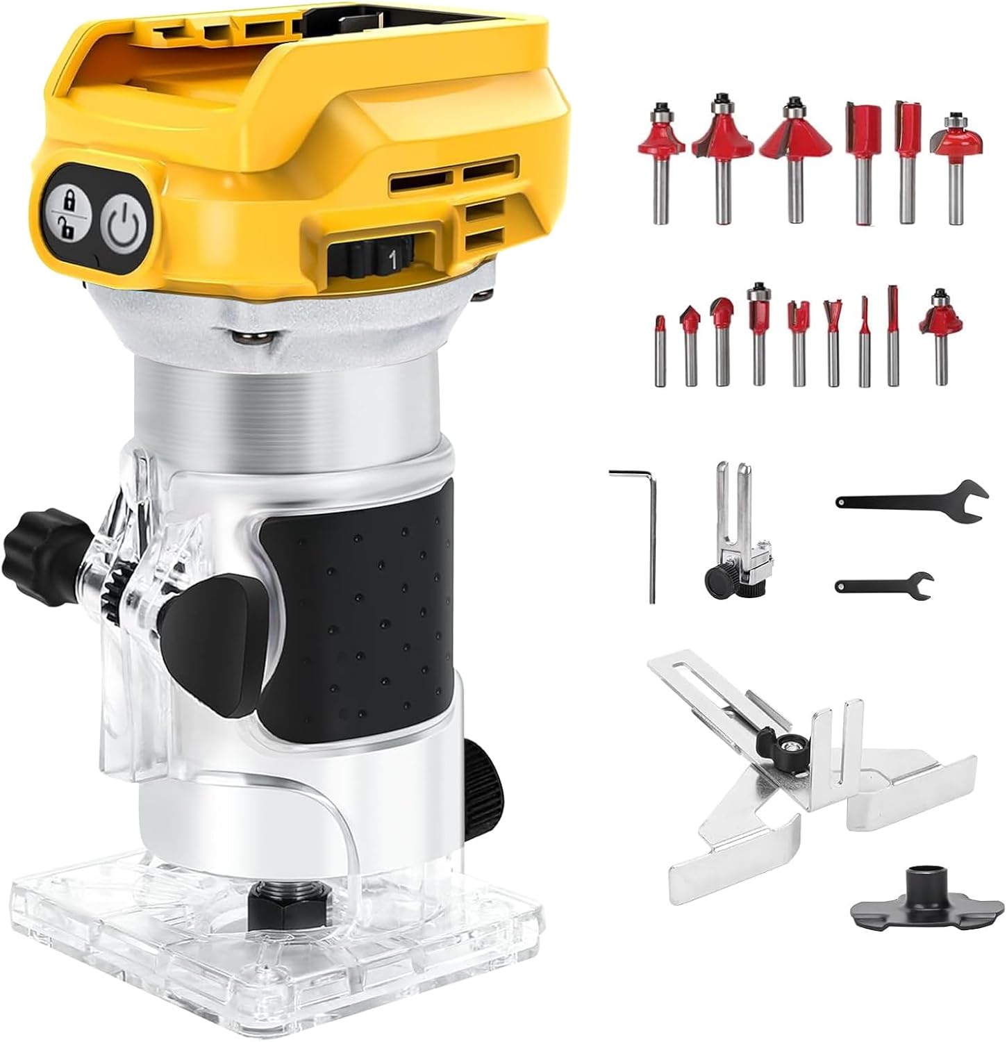 Kompatibel Mit Dewalt 18v 1300w Akku-oberfräse, Kompatibel Mit Akku, Einhandbedienung, 6 Geschwindigkeiten, 28.000 U/min, Ideal Für Holzbearbeitung (akku Nicht Im Lieferumfang Enthalten).