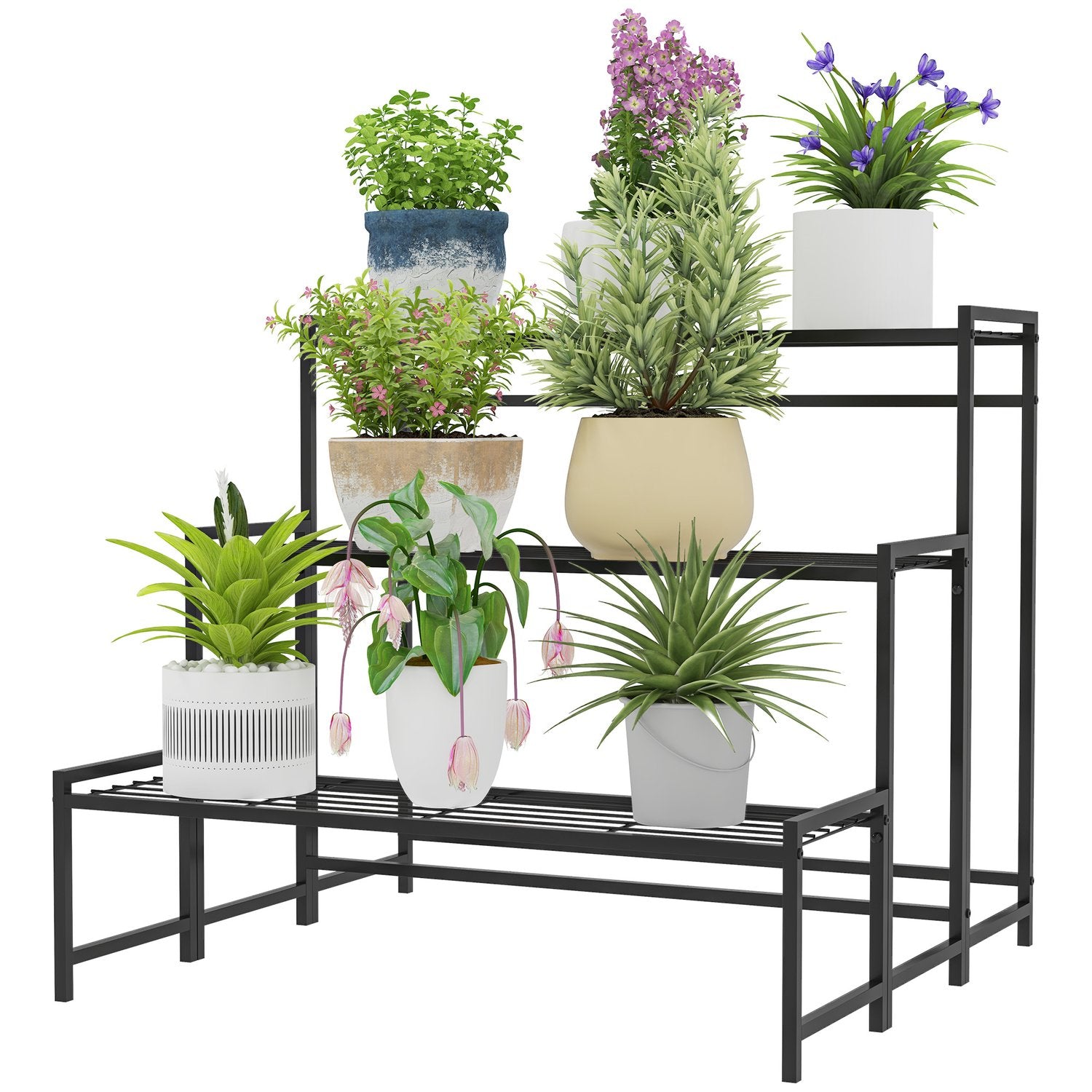 3 Etagen Pflanzenstander Blumenstander Fur Innen Auen Pflanzenregal Aus Metall Mehrstockig Blumenregal 66 Cm Hoch Blumentreppe Fur Wohnzimmer Garten Balkon Deko Schwarz Aosom 211501720 211501720