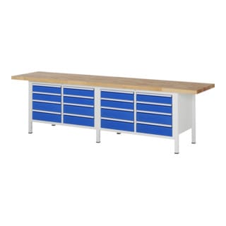 Rau Werkbank höhenverstellbar 8477A2, B3000xT700xH840-1040mm, 16x Schublade-TA