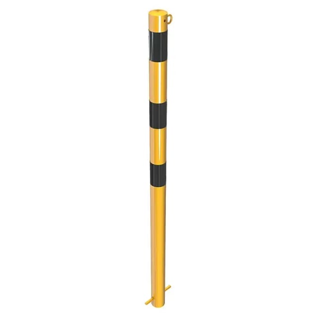 Schake Absperrpfosten Typ 460BG/1, ortsfest, Ø 60mm, zum Einbetonieren, gelb / schwarz + 1 Öse