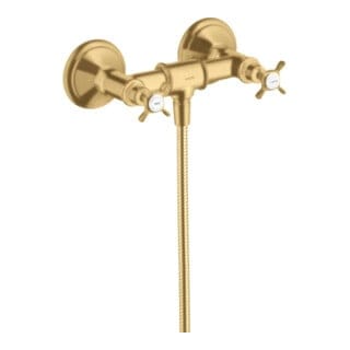 hansgrohe Zweigriff-Brausearmatur Axor Montreux AP, 1 Verbr., m Kreuzgr., brush. gol opt