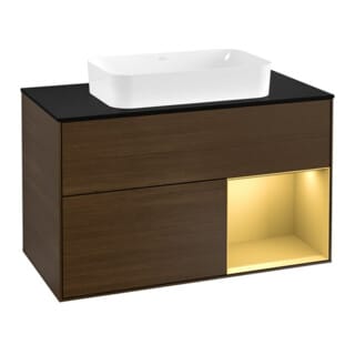 V&B Waschtischunterschrank Abdeckplatte bla m Finion 100x60,3cm, Reg re gol m, Walnut veneer