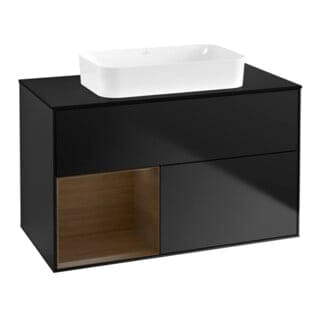V&B Waschtischunterschrank Wandbeleuchtung Finion 100x60,3 cm, Reg li wal ven, bla m Lac