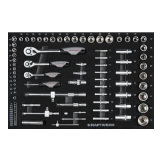 Kraftwerk Steckschlüssel-Einlage 1/4“+3/8“+1/2“, bestückt, 86-tlg.