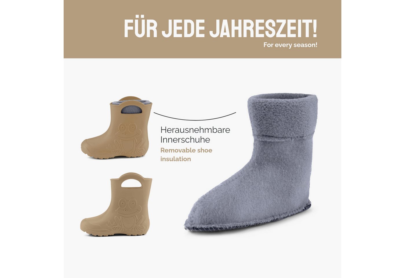 Ladeheid Eva Kinder Jungen Mädchen Gummistiefel Regenschuhe Gefüttert La-ca-03 (kamel/grau, 24/25 Eu)
