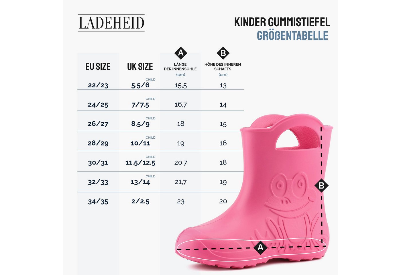 Ladeheid Eva Kinder Jungen Mädchen Gummistiefel Regenschuhe Gefüttert La-ca-03 (kamel/grau, 24/25 Eu) Bild 3