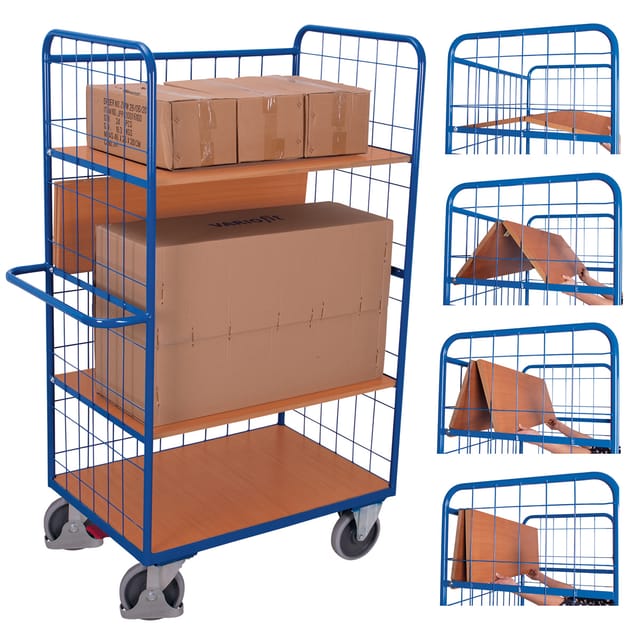 VARIOfit Etagenwagen hoch mit klappbaren Etagenböden 975 x 700 mm Drahtgitterwände