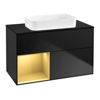 V&B Waschtischunterschrank Wandbeleuchtung Finion 100x60,3 cm, Reg li gol m, bla m lacquer