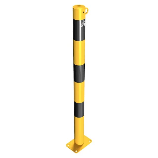 Schake Absperrpfosten Typ 460PBG/1, ortsfest, Ø 60mm, gelb / schwarz + 1 Öse