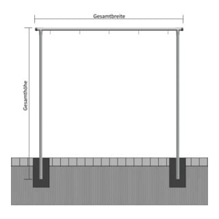 Schake Wäschetrockengerüst Ø48mm, Querstange 3,00m, 6 Haken einseitig, gebogen