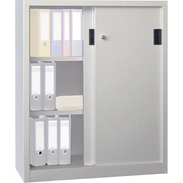Pavoy Schiebetürenschrank, 1200x1000x400 mm, 2 Böden gepulvert, RAL 7035
