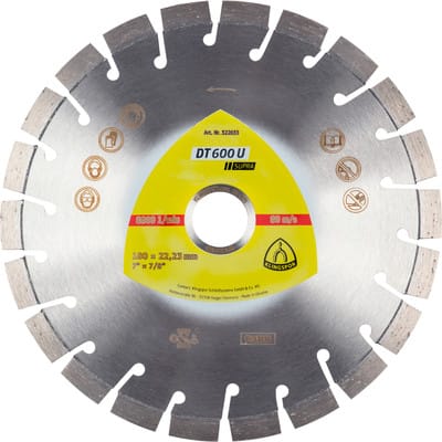 Klingspor DT 600 U Diamanttrennscheiben, 180 x 2,6 x 22,23 mm 22 Segmente 20 x 2,6 x 9 mm, Kurzverzahnung