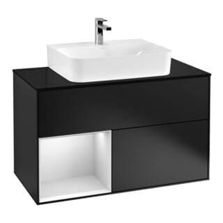 V&B Waschtischunterschrank Wandbeleuchtung Finion 100, Pl b m, Reg li wh. m Lac, bla m Lac