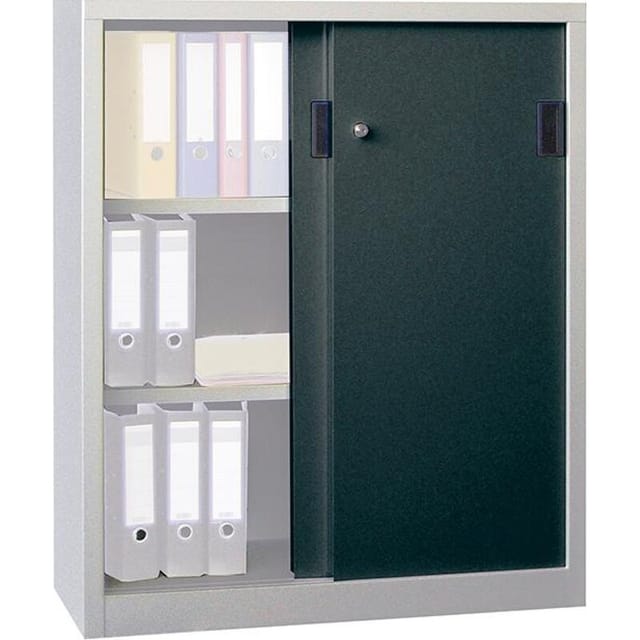 Pavoy Schiebetürenschrank, 1200x1000x400 mm, 2 Böden gepulvert, RAL 7035/7016