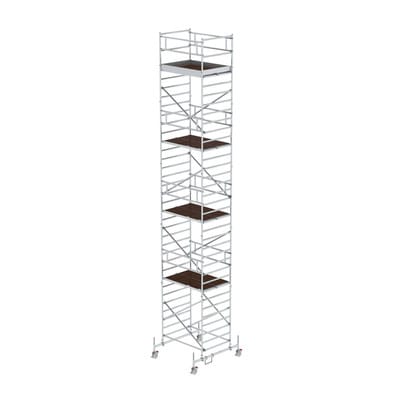 MUNK Rollgerüst 1,35 x 1,80 m mit Fahrbalken und Doppel-Plattform, Plattformhöhe 9,45 m