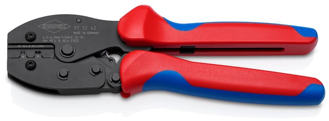 KNIPEX 97 52 42 SB PreciForce® Crimpzange für MC4®-/MC4® EVO 2-Steckverbinder mit rutschhemmenden Kunststoff-Hüllen brüniert 220 mm