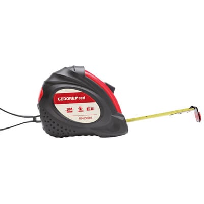 Gedore red Bandmaß, Rollmaßband, 3 m, Genauigkeitsklasse II, magnetisch, automatischer Bandeinzug, mit Metallclip, R94550003