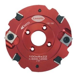 Lamello Nutfräser, HW, 100 x 8 x 22, Z4+V4, WS, NL rot eloxiert, für Clamex S