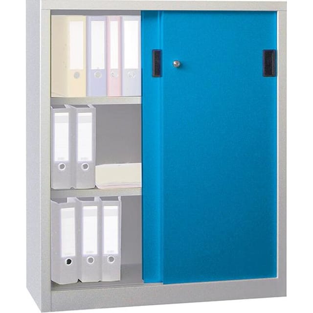 Pavoy Schiebetürenschrank, 1200x1000x500 mm, 2 Böden gepulvert, RAL 7035/5012