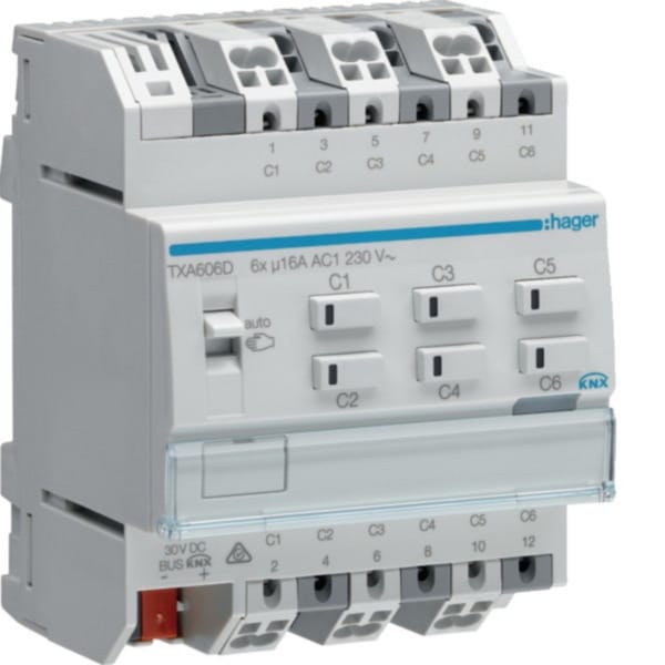 Hager Schalt-/Jalousieausgang KNX 6/3f,16A,C-Last TXA606D